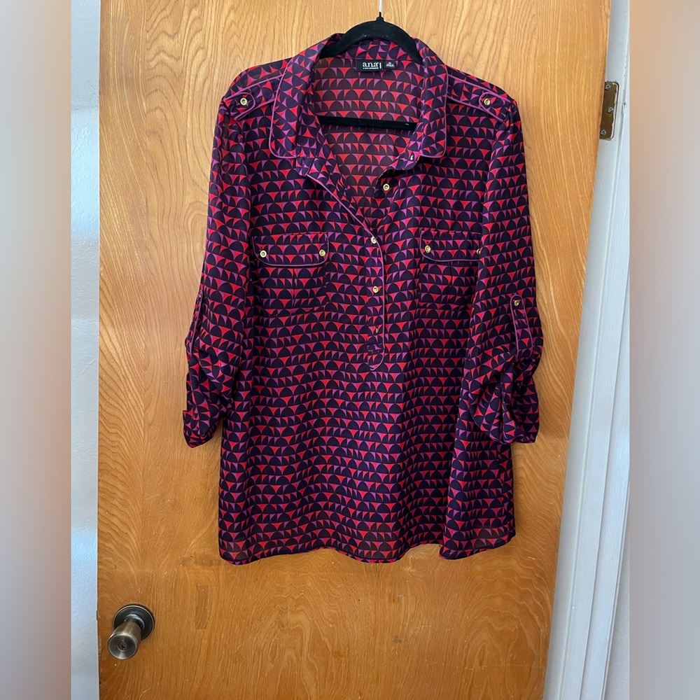A.N.A multi print pop over shirt 2X - Picture 2 of 9